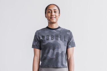 Nobull Boxy Women's T Shirts Grey Camo | Australia (CR7298)